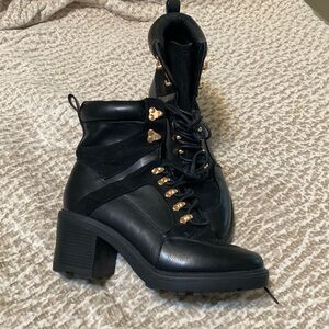 Black with gold accent combat boots